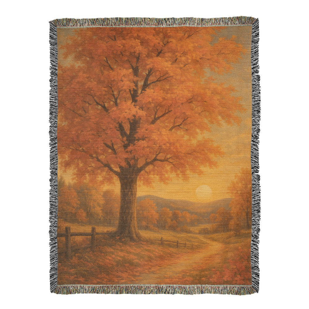 Golden Autumn Path – Fall Woven Throw Blanket - Bubble Gum Wink
