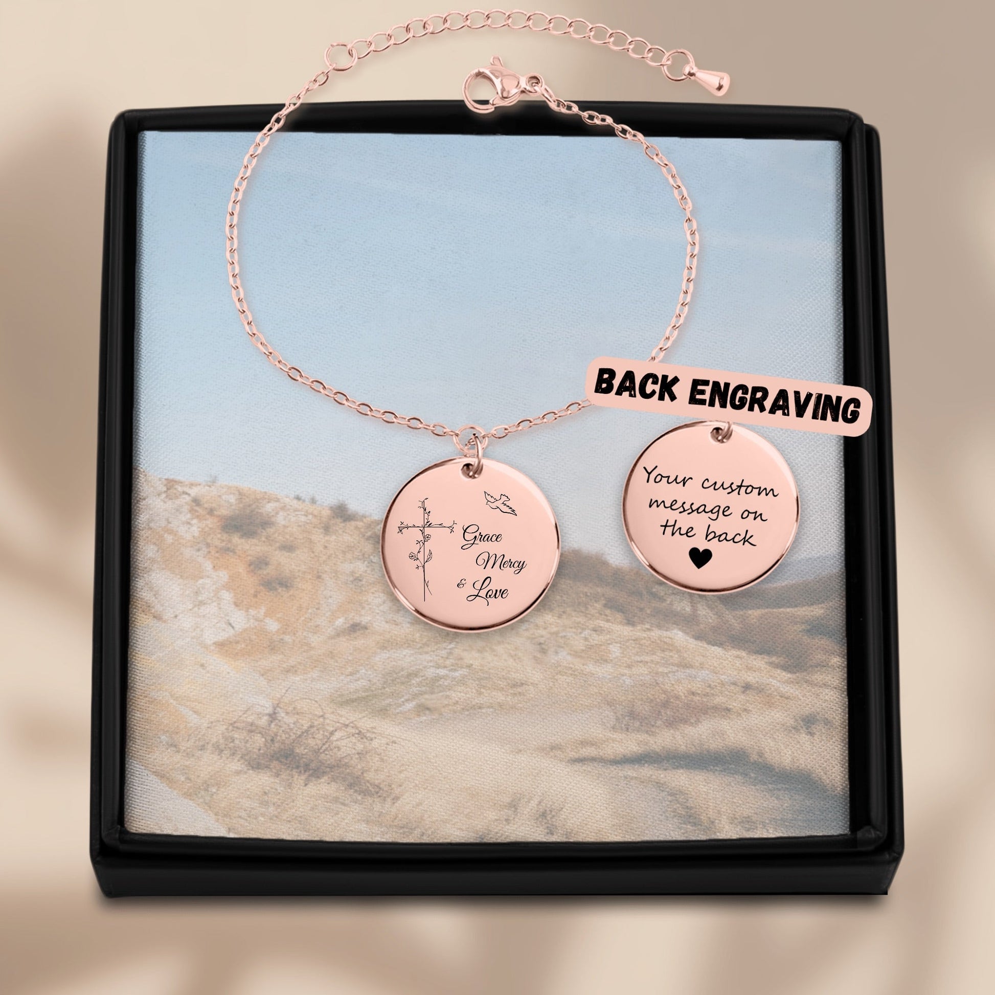 Grace, Mercy & Love Coin Bracelet [Personalized] - Bubble Gum Wink