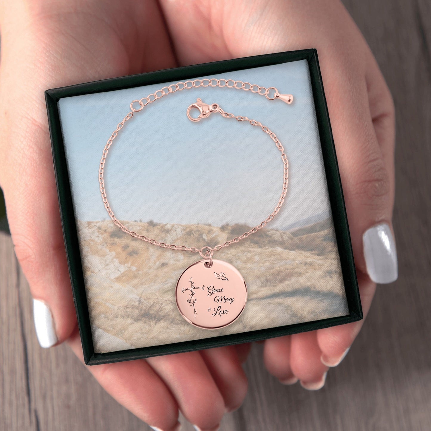 Grace, Mercy & Love Coin Bracelet [Personalized] - Bubble Gum Wink