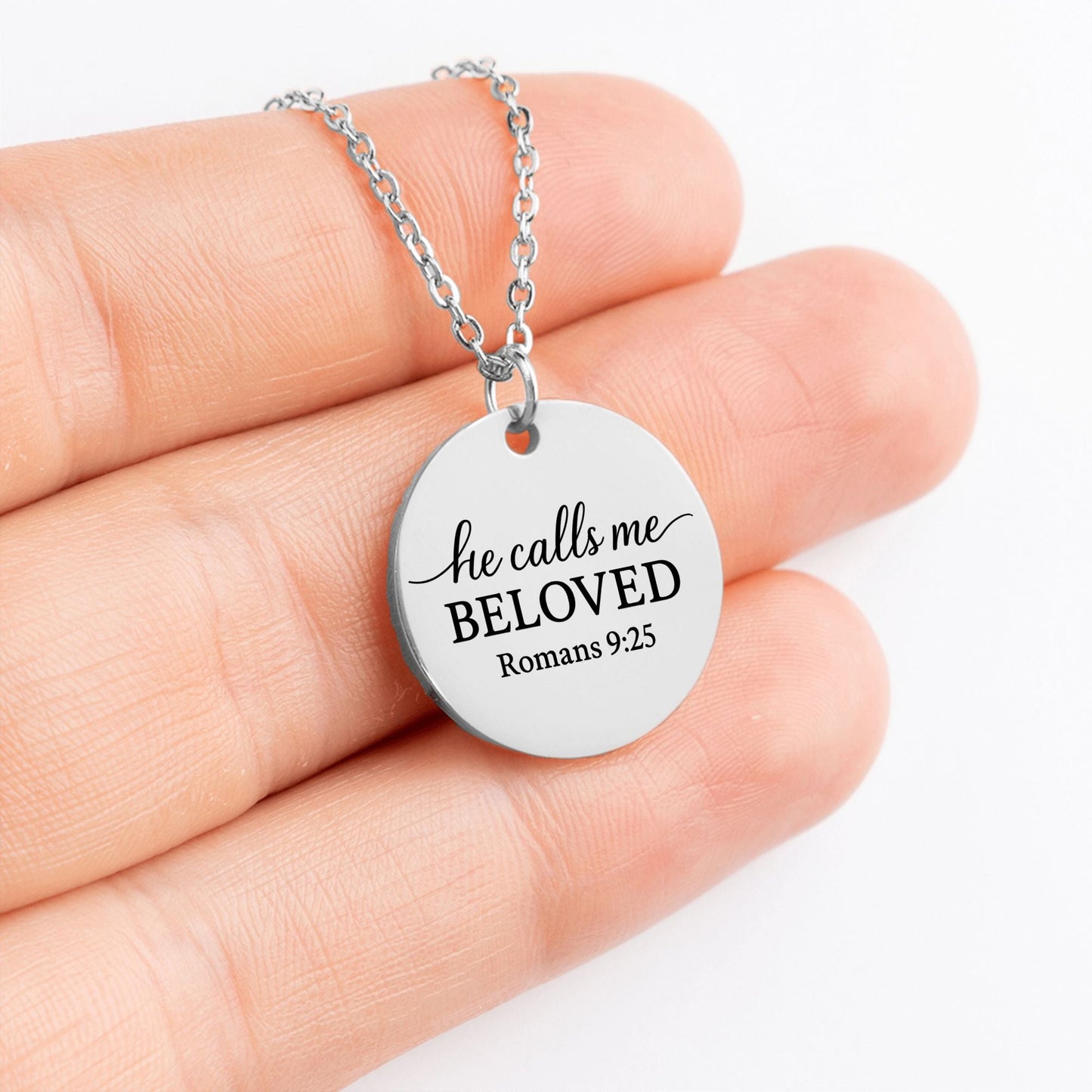 He Calls Me Beloved Coin Necklace – Romans 9:25 Scripture Pendant - Bubble Gum Wink