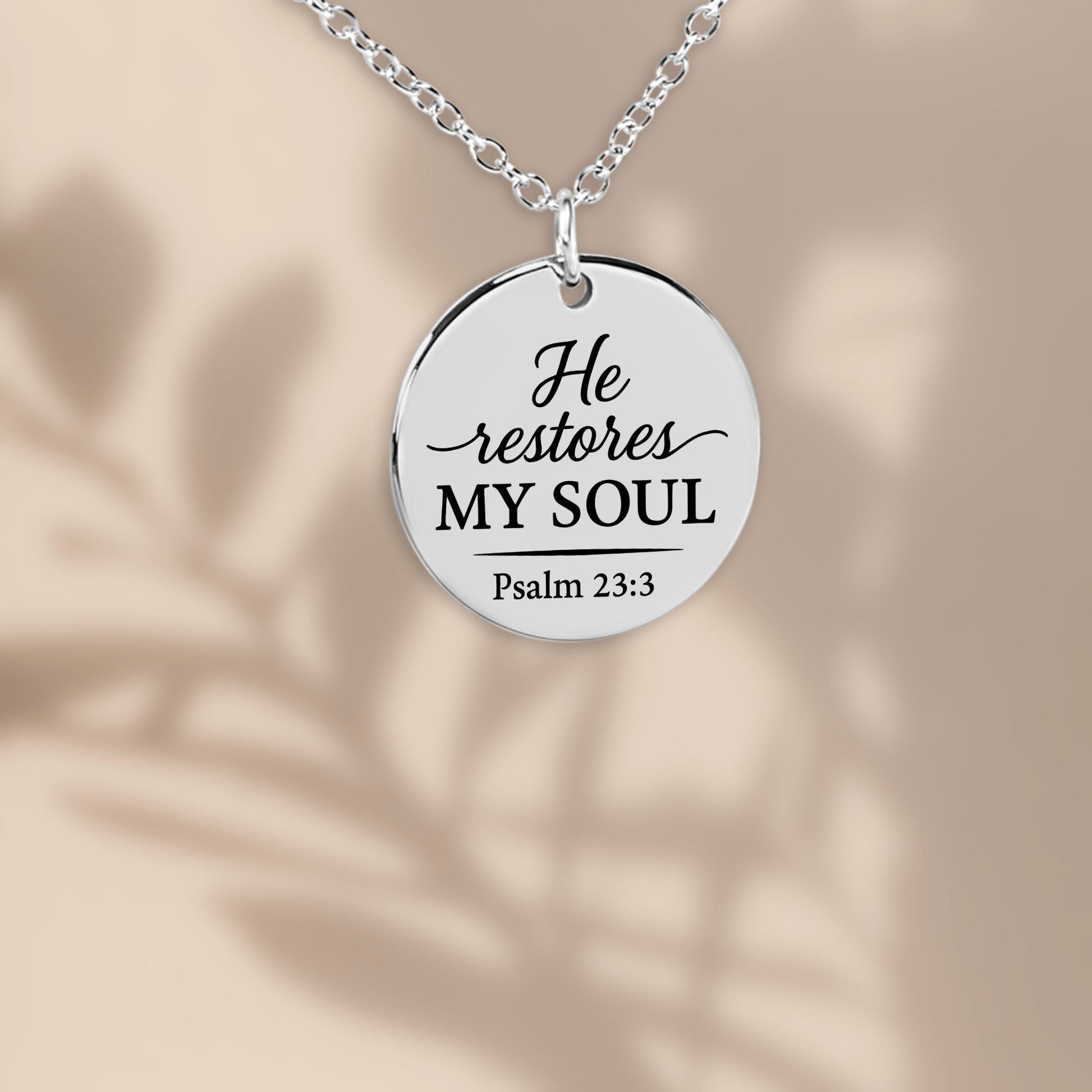 He Restores My Soul Coin Necklace – Psalm 23:3 Christian Pendant - Bubble Gum Wink