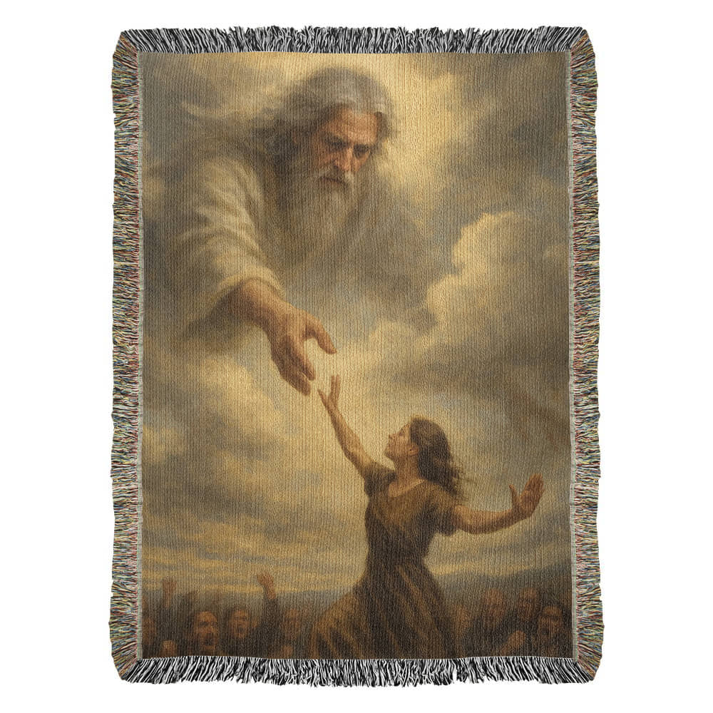 He's Ready When You Are – Faith Woven Throw Blanket - Bubble Gum Wink