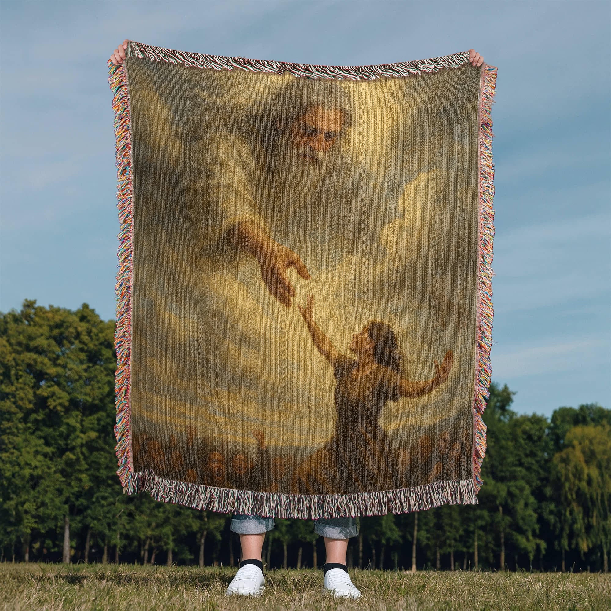 He's Ready When You Are – Faith Woven Throw Blanket - Bubble Gum Wink