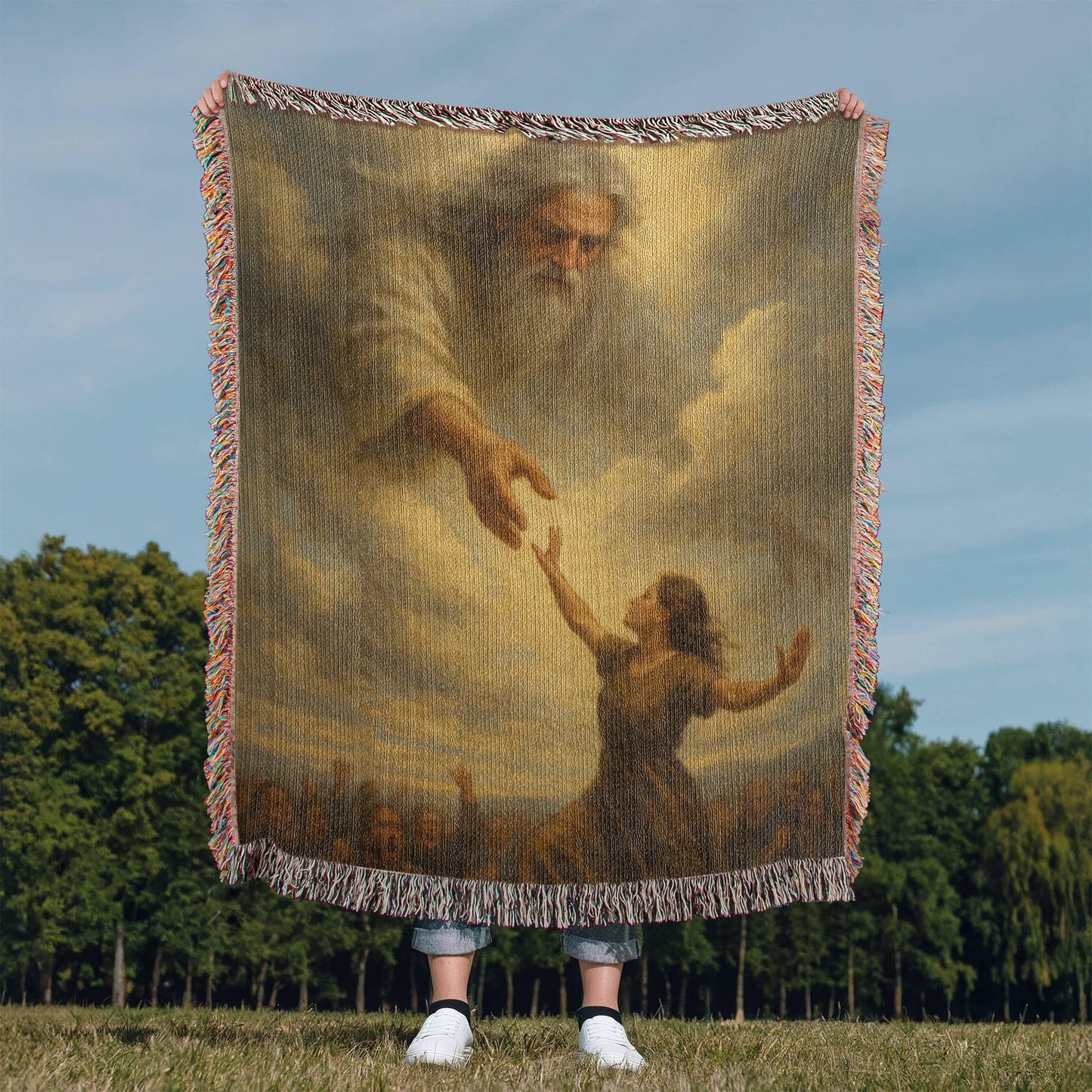 He's Ready When You Are – Faith Woven Throw Blanket - Bubble Gum Wink