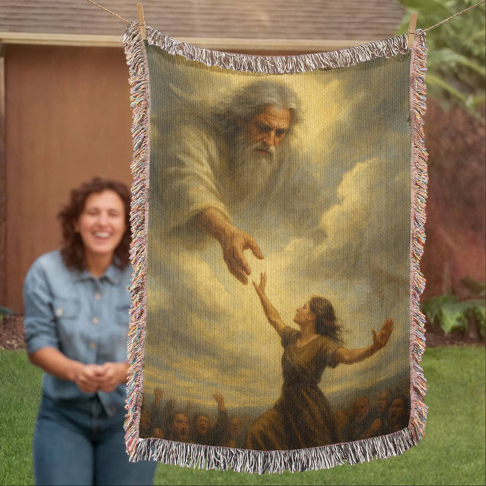 He's Ready When You Are – Faith Woven Throw Blanket - Bubble Gum Wink