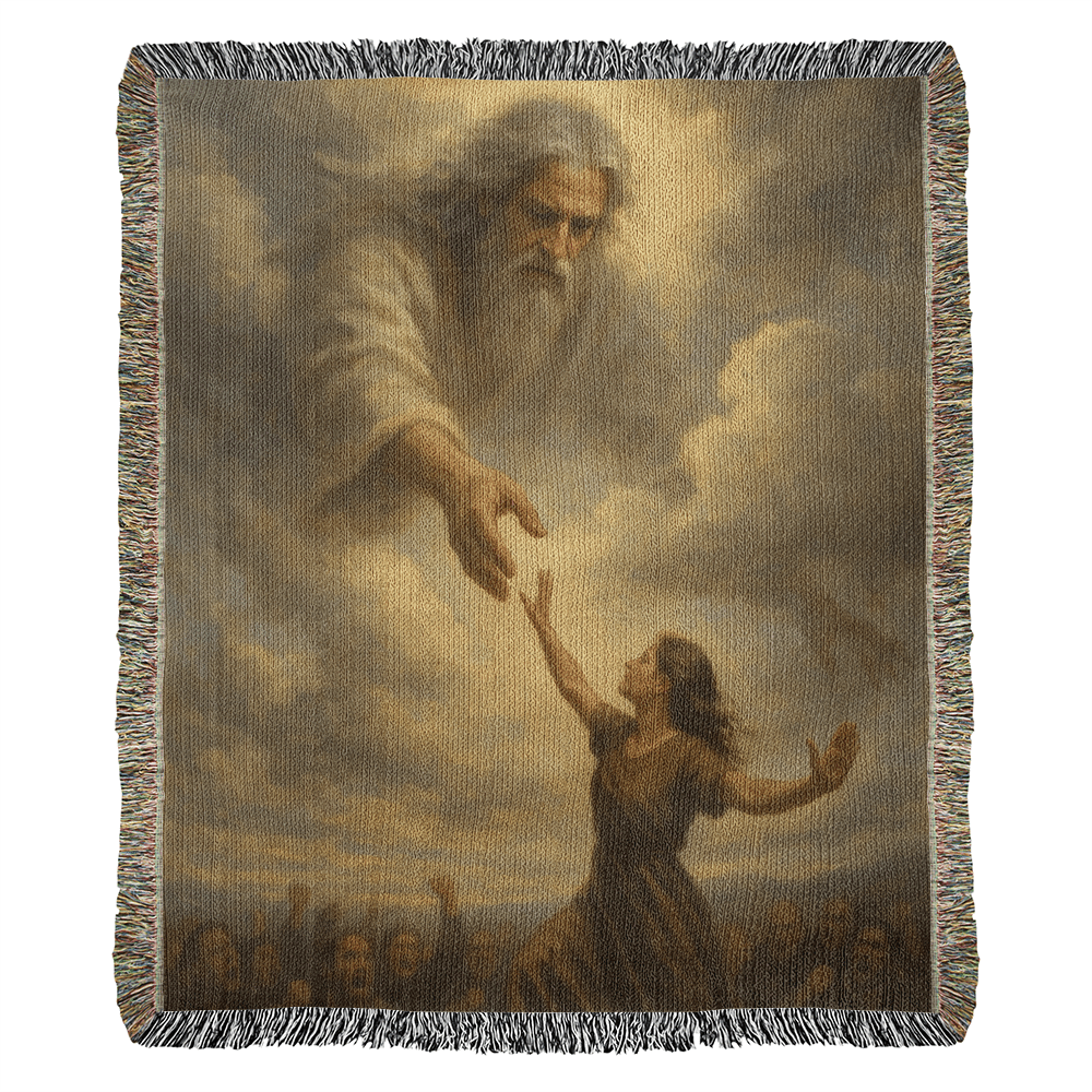 He's Ready When You Are – Faith Woven Throw Blanket - Bubble Gum Wink