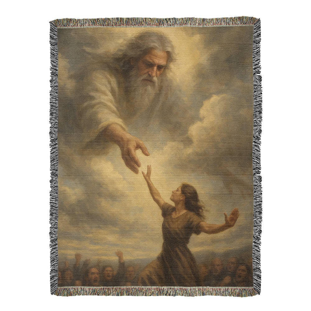 He's Ready When You Are – Faith Woven Throw Blanket - Bubble Gum Wink