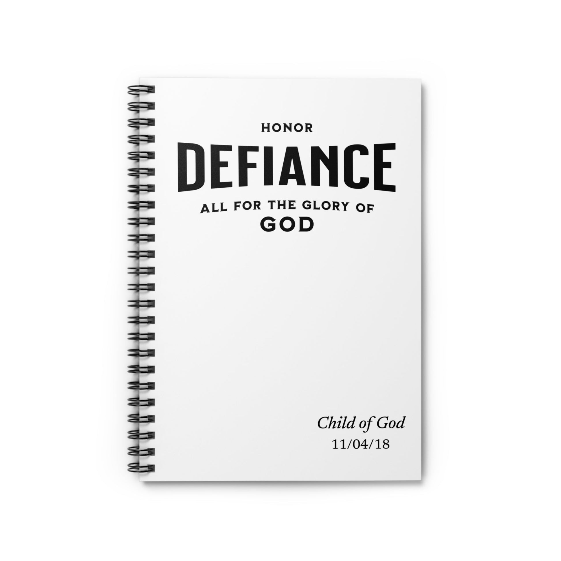 Honor Defiance Spiral Notebook | Customizable Faith Journal - Bubble Gum Wink