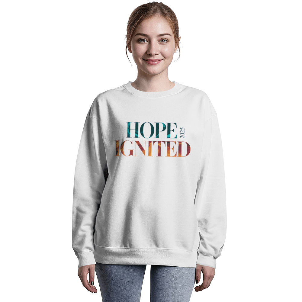 Hope Ignited 2025 Sweatshirt | Inspirational Unisex Crewneck - Bubble Gum Wink