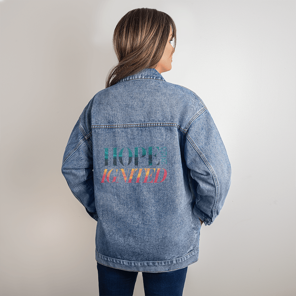 Hope Ignited 2025 – Women’s Oversized Denim Jacket | Statement Faith Apparel - Bubble Gum Wink