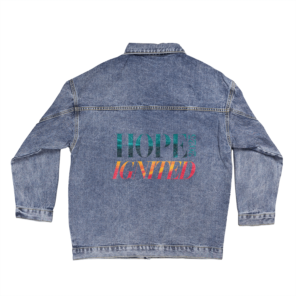 Hope Ignited 2025 – Women’s Oversized Denim Jacket | Statement Faith Apparel - Bubble Gum Wink
