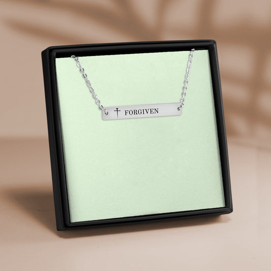 I Am Forgiven Horizontal Bar Necklace [Personalized] - Bubble Gum Wink