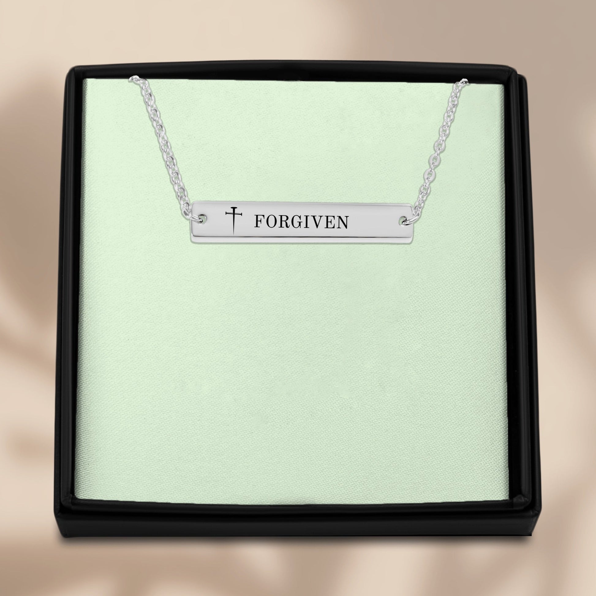 I Am Forgiven Horizontal Bar Necklace [Personalized] - Bubble Gum Wink