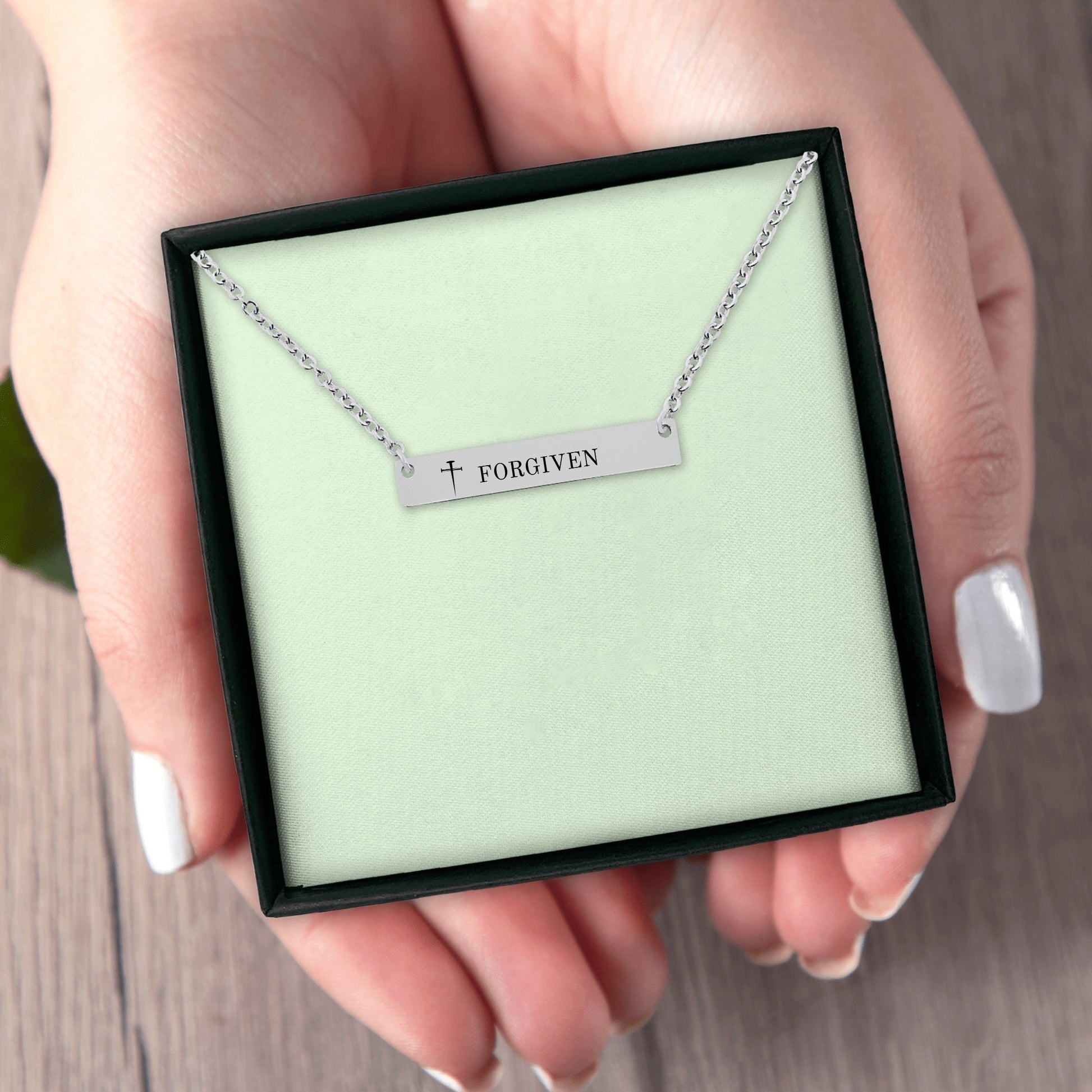 I Am Forgiven Horizontal Bar Necklace [Personalized] - Bubble Gum Wink