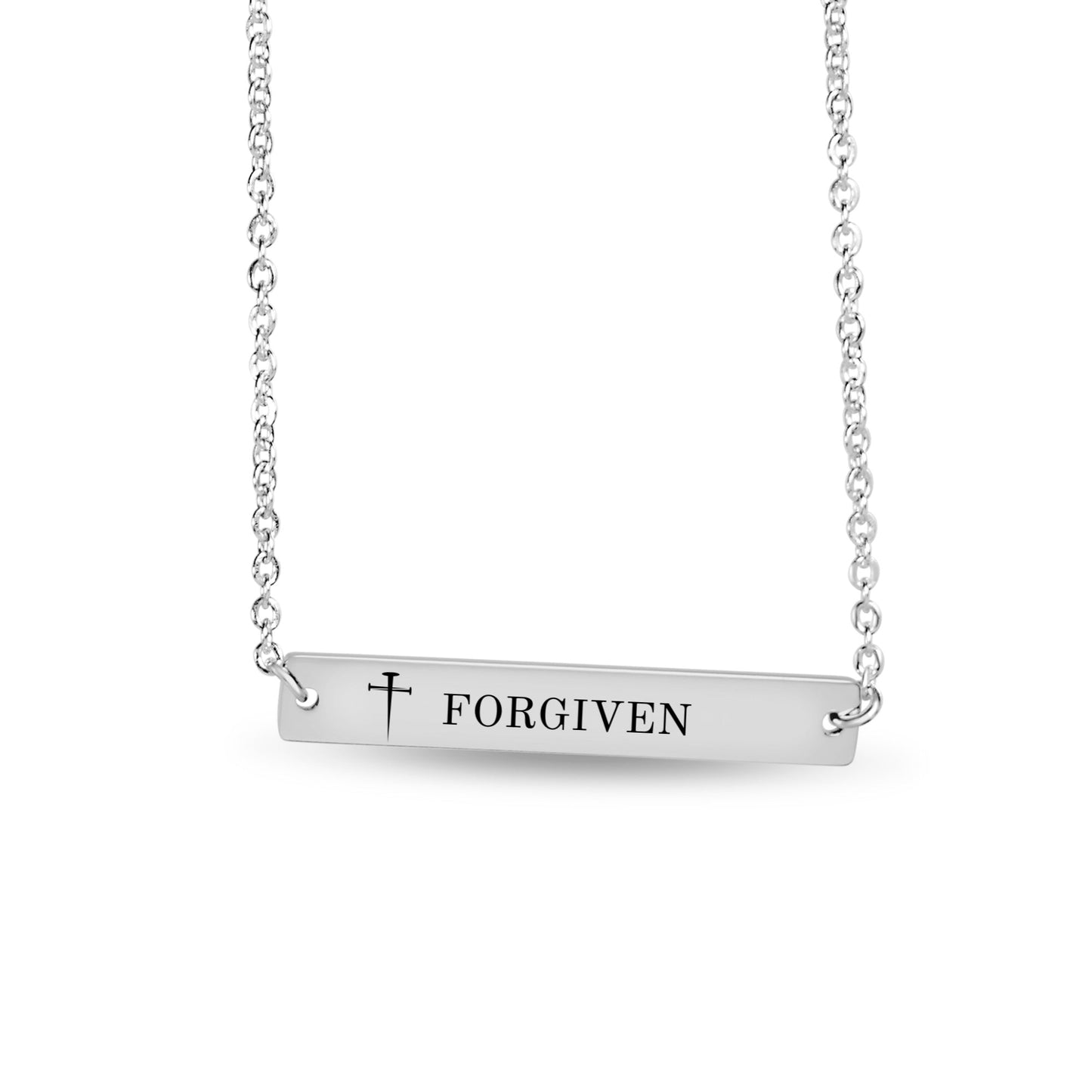 I Am Forgiven Horizontal Bar Necklace [Personalized] - Bubble Gum Wink