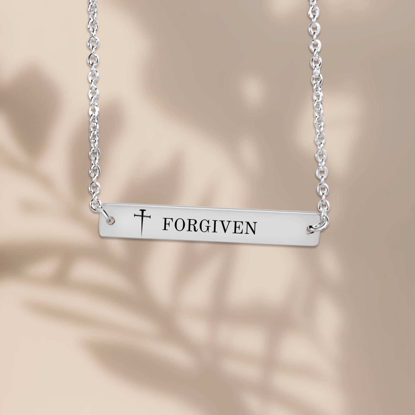 I Am Forgiven Horizontal Bar Necklace [Personalized] - Bubble Gum Wink