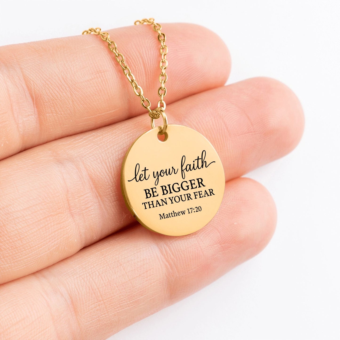 Let Your Faith Be Bigger Than Your Fear Coin Necklace – Matthew 17:20 - Bubble Gum Wink