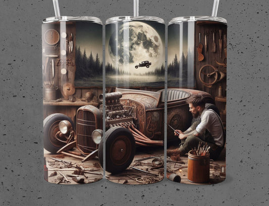 Mechanic Rat Rod 20oz Tumbler – Hot Rod Enthusiast Gift - Bubble Gum Wink