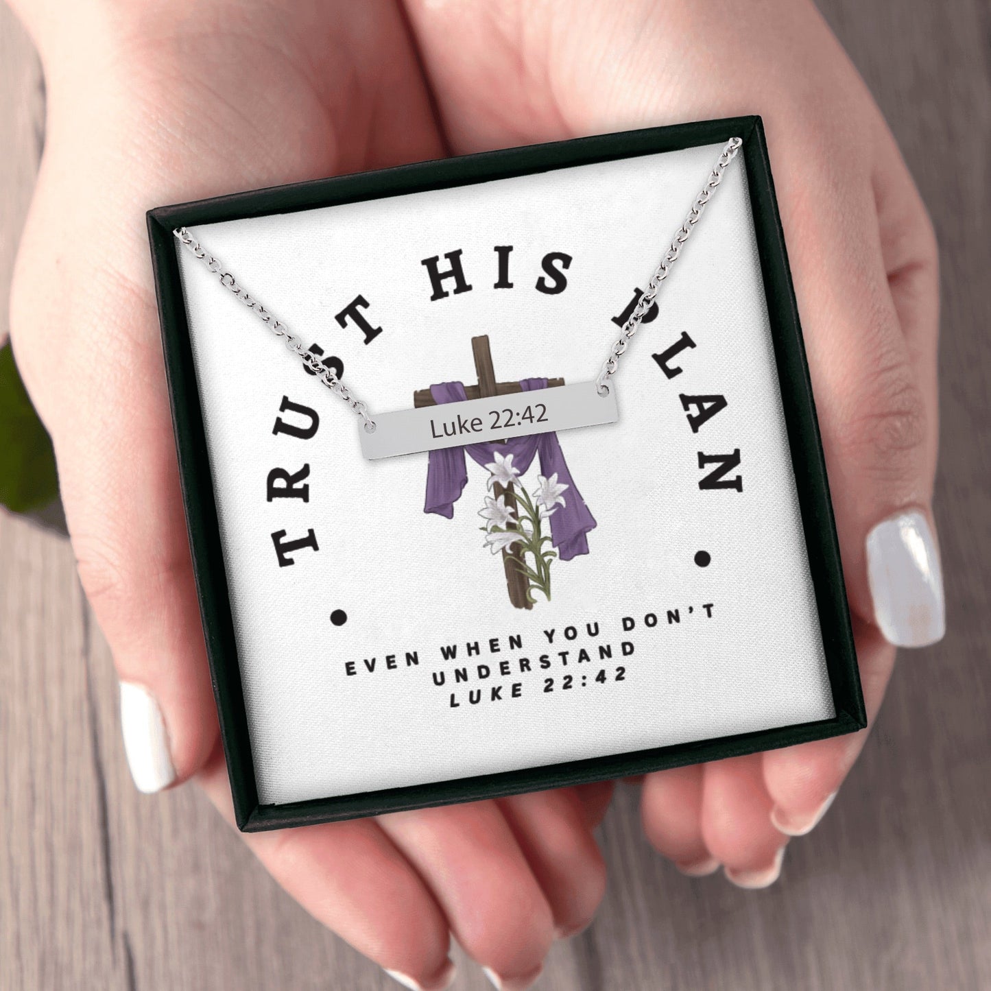 Not My Will - Engraved Faith Necklace – Luke 22:42 Bar Pendant (Customizable) - Bubble Gum Wink