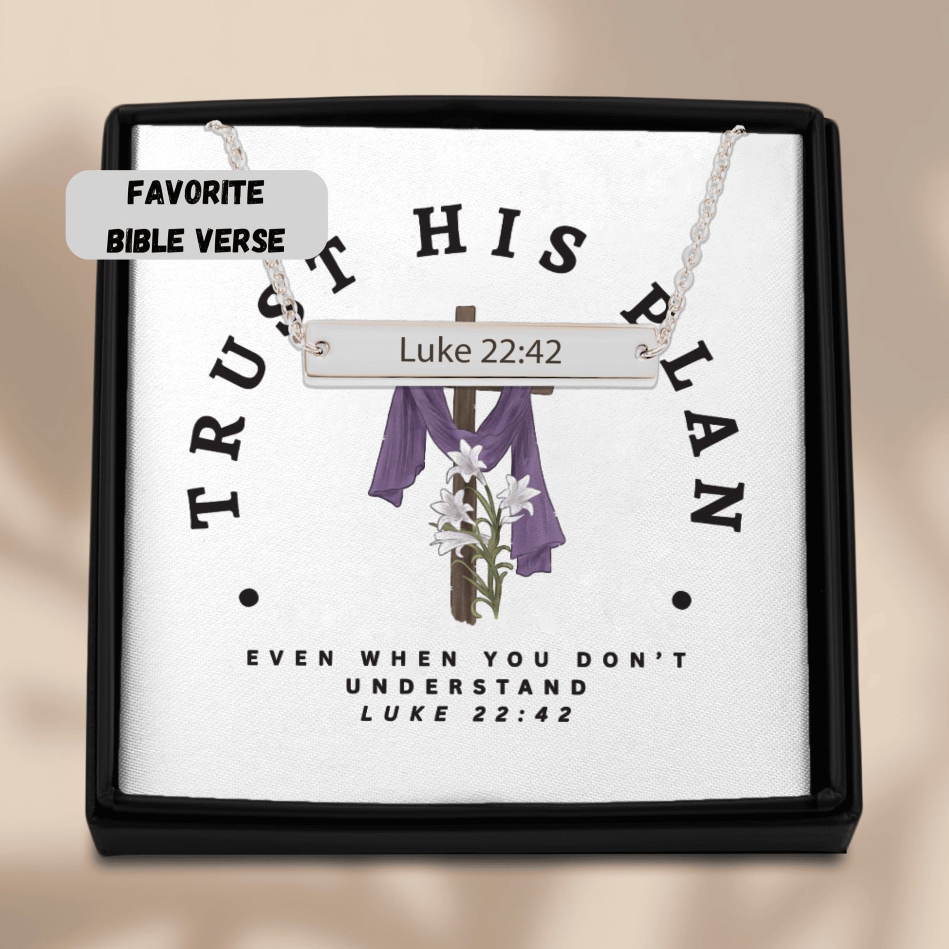 Not My Will - Engraved Faith Necklace – Luke 22:42 Bar Pendant (Customizable) - Bubble Gum Wink