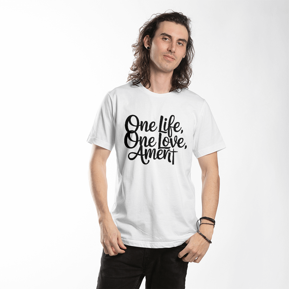 One Life, One Love, Amen – Script Faith Tee - Bubble Gum Wink