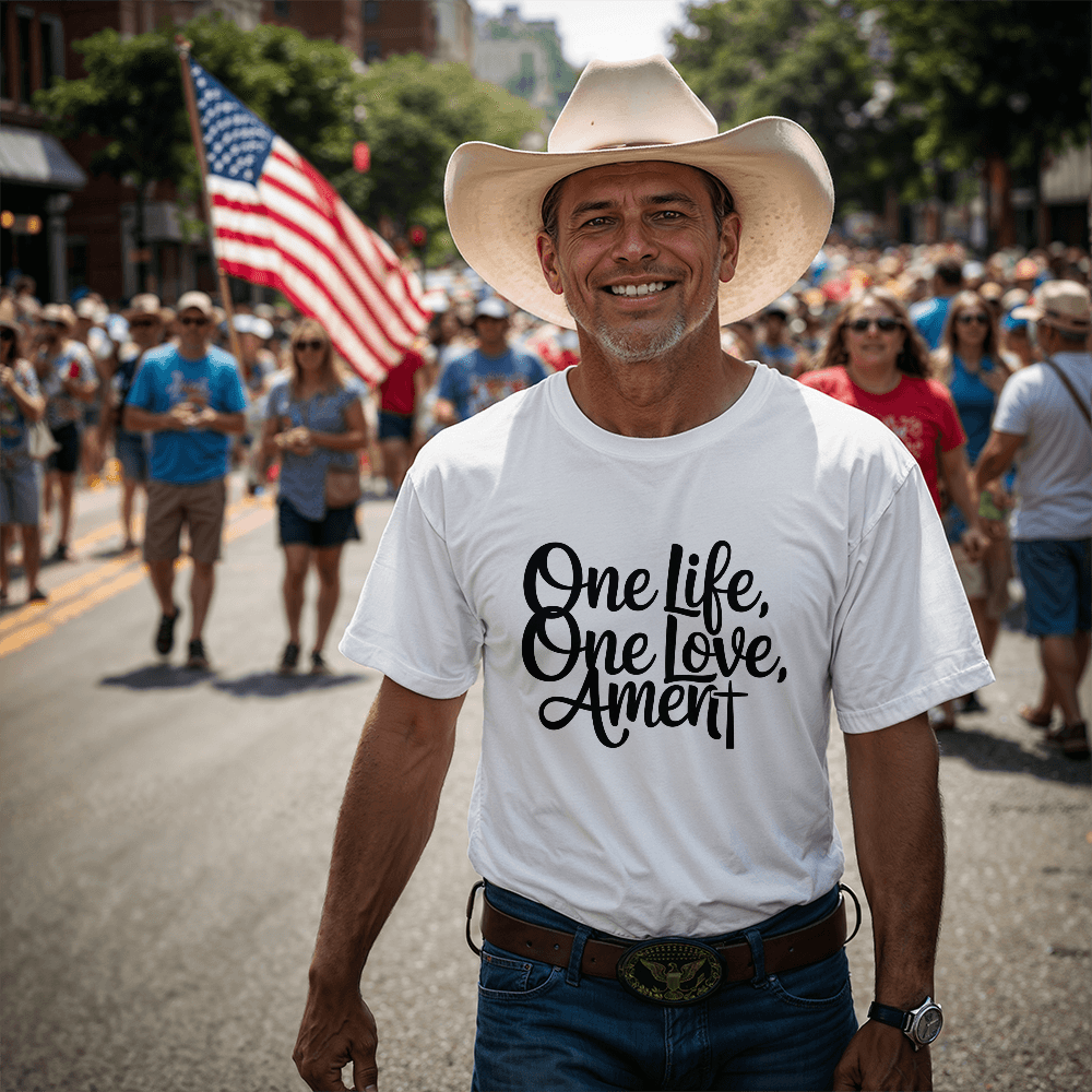 One Life, One Love, Amen – Script Faith Tee - Bubble Gum Wink