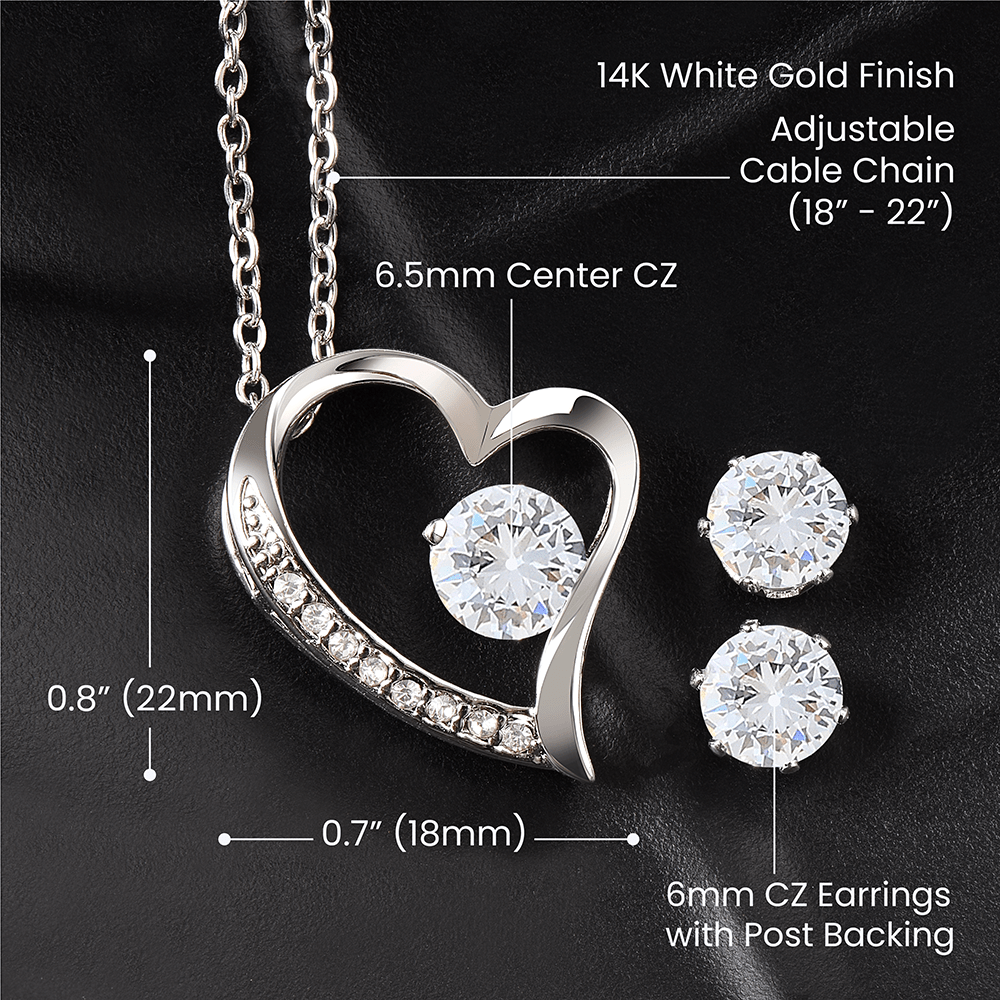 Our First Valentine’s – Heart Necklace & CZ Earring Gift Set - Bubble Gum Wink