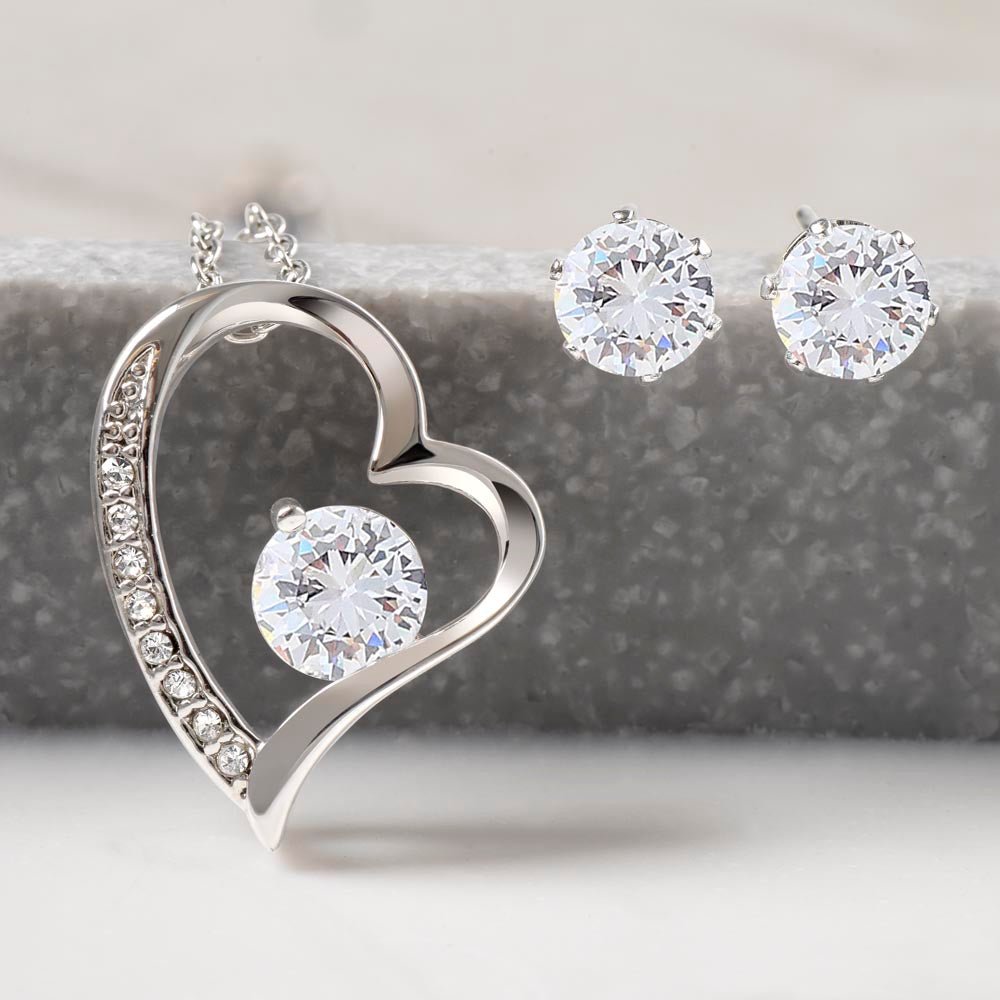 Our First Valentine’s – Heart Necklace & CZ Earring Gift Set - Bubble Gum Wink