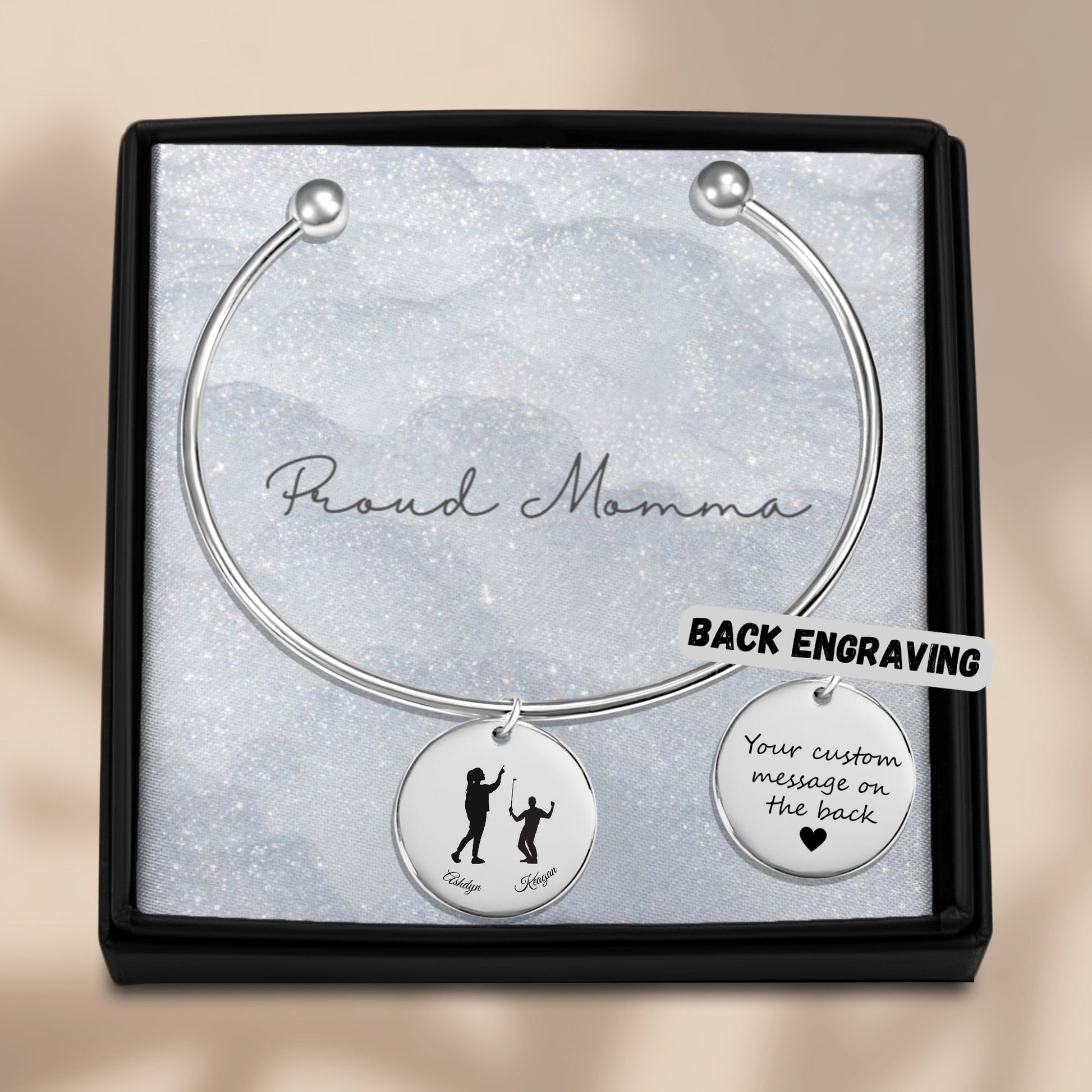 Parent & Child Silhouette Bangle Bracelet [Personalized] - Bubble Gum Wink