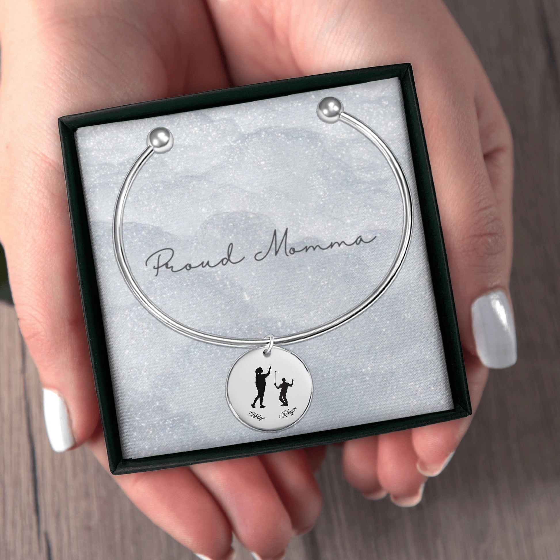 Parent & Child Silhouette Bangle Bracelet [Personalized] - Bubble Gum Wink