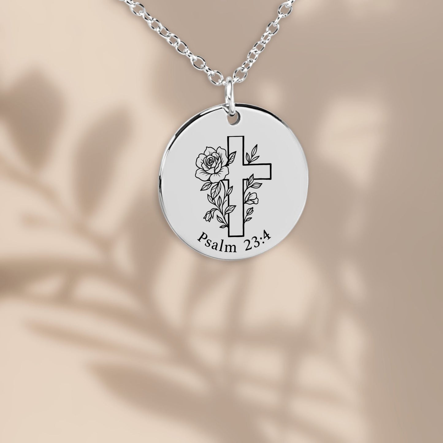 Psalm 23:4 Coin Necklace – I Will Fear No Evil Cross Pendant - Bubble Gum Wink