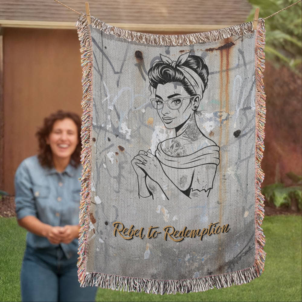 Rebel to Redemption™ Woven Blanket – Faith & Grit Comfort Throw - Bubble Gum Wink