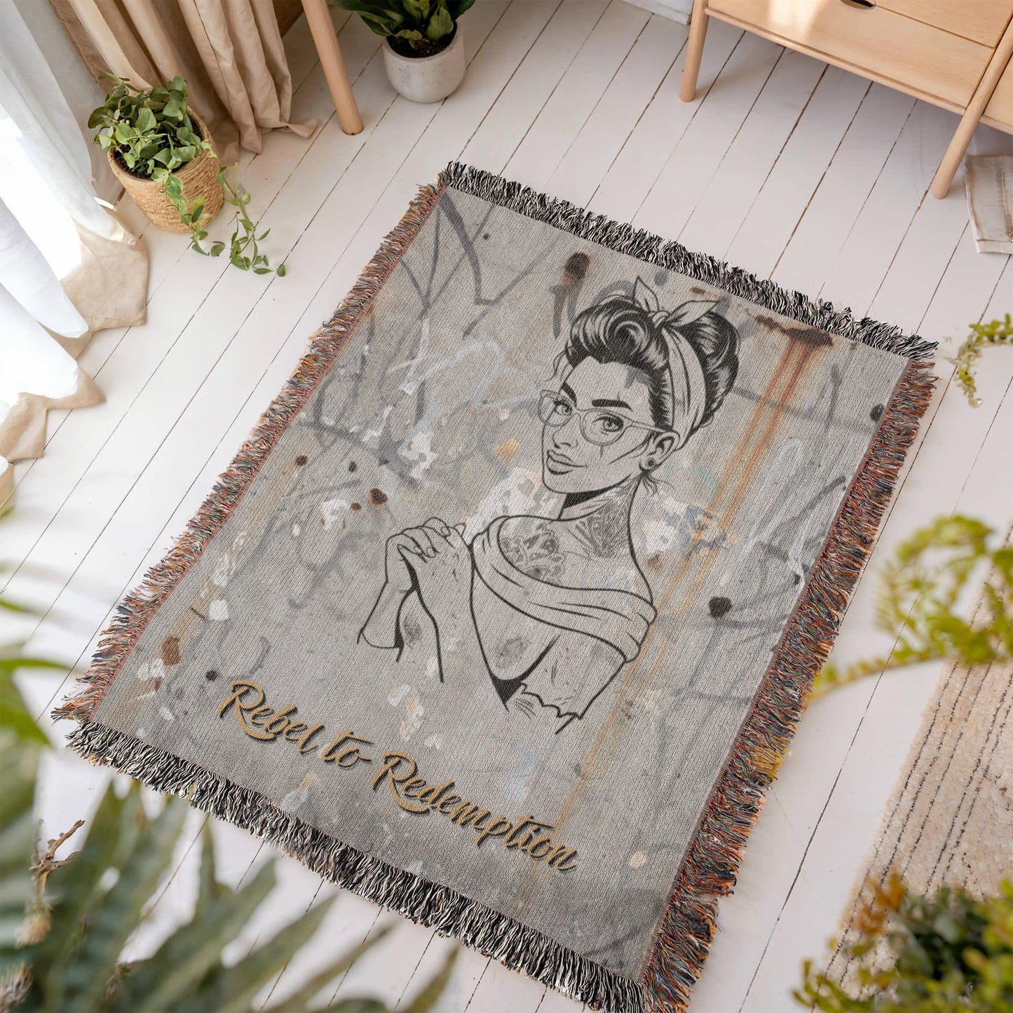 Rebel to Redemption™ Woven Blanket – Faith & Grit Comfort Throw - Bubble Gum Wink