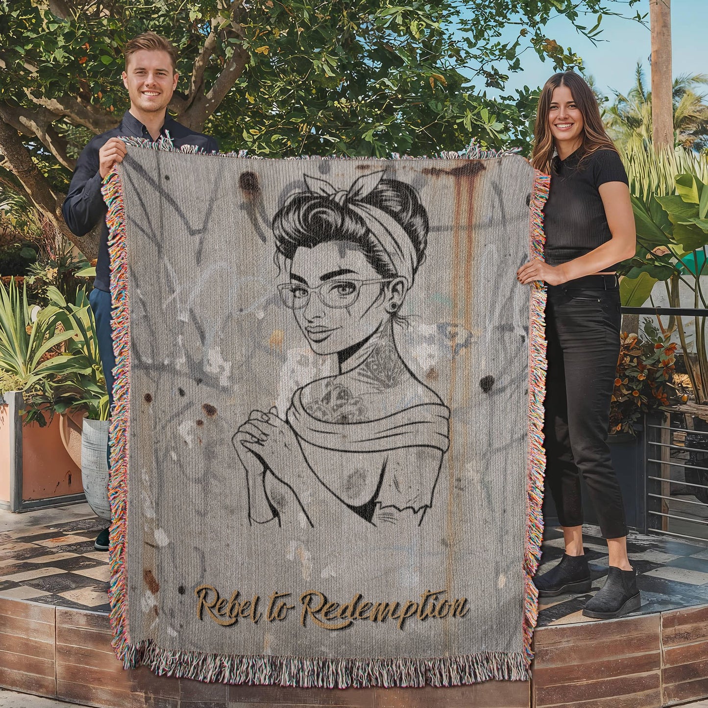 Rebel to Redemption™ Woven Blanket – Faith & Grit Comfort Throw - Bubble Gum Wink