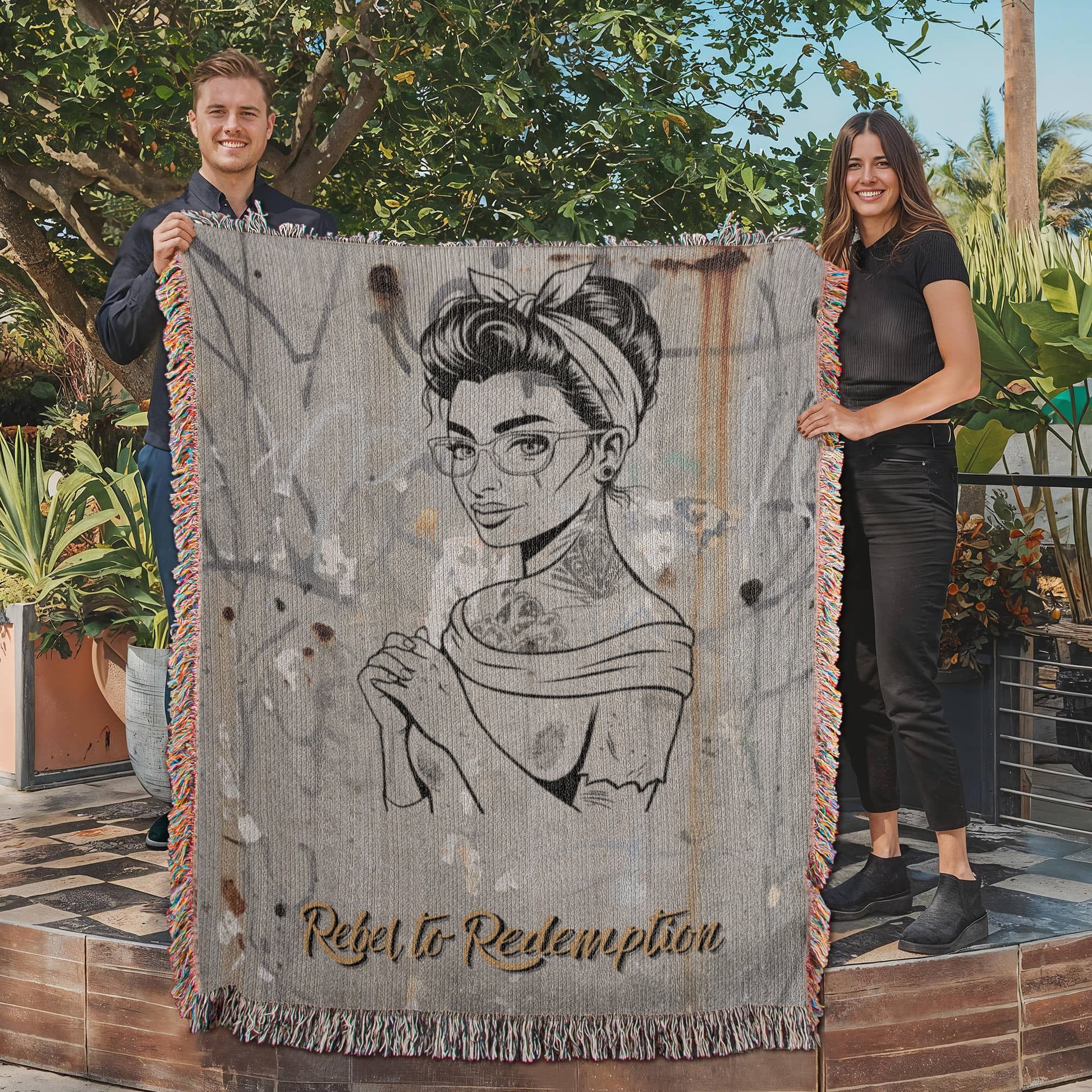 Rebel to Redemption™ Woven Blanket – Faith & Grit Comfort Throw - Bubble Gum Wink