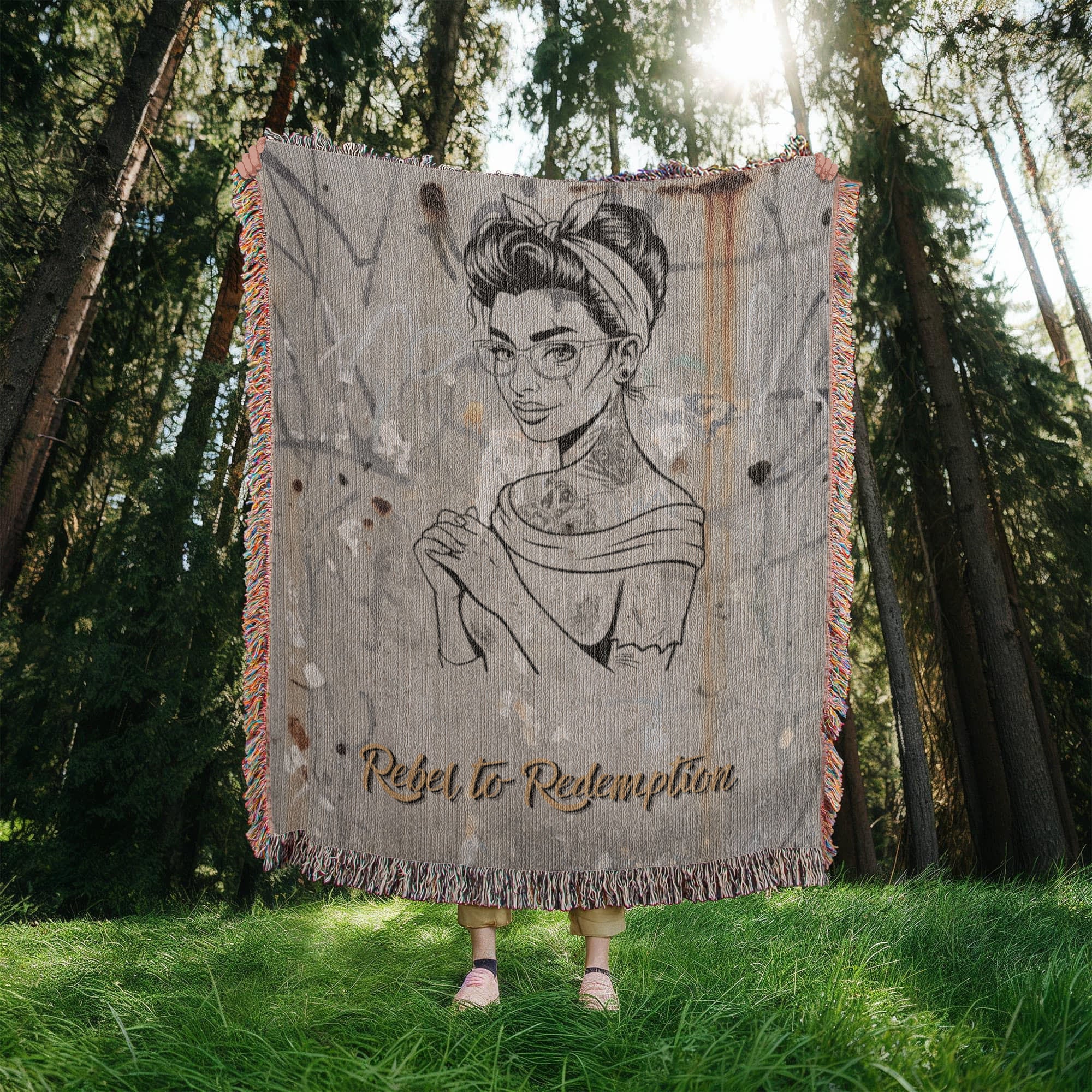 Rebel to Redemption™ Woven Blanket – Faith & Grit Comfort Throw - Bubble Gum Wink