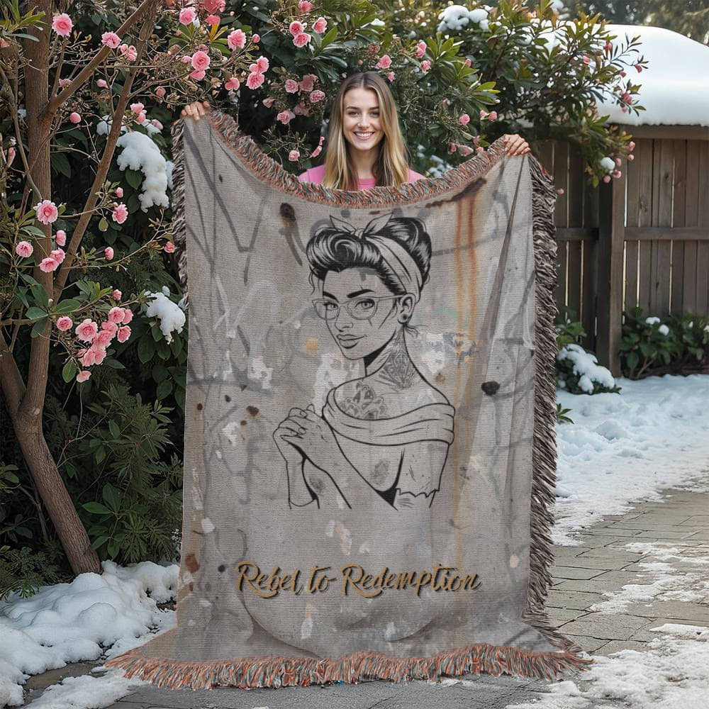 Rebel to Redemption™ Woven Blanket – Faith & Grit Comfort Throw - Bubble Gum Wink
