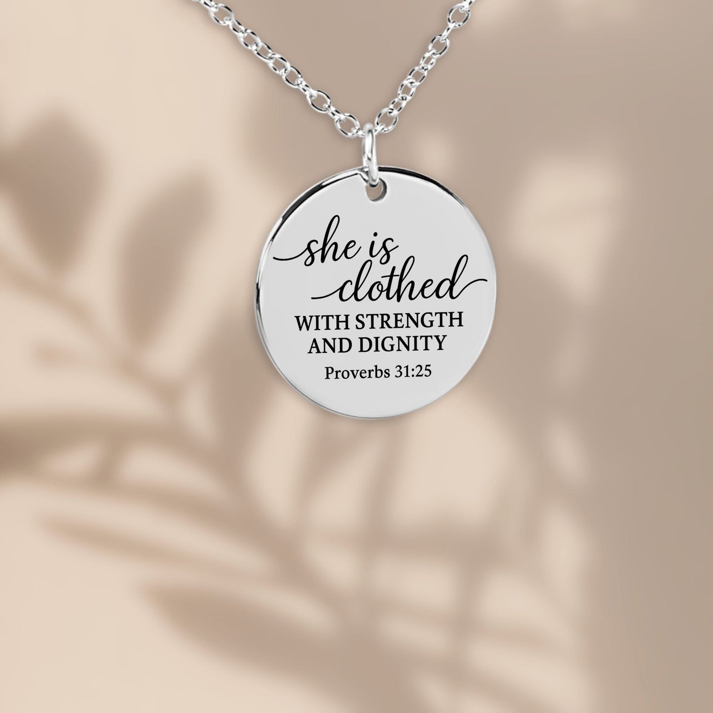 She Is Clothed Coin Necklace – Proverbs 31:25 Strength & Dignity Pendant - Bubble Gum Wink