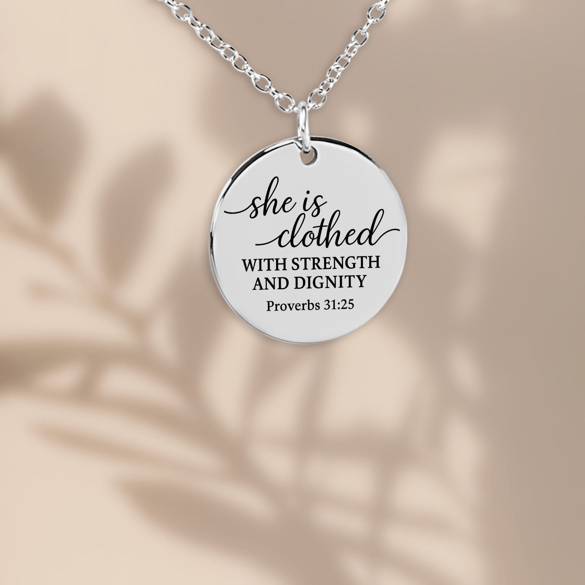 She Is Clothed Coin Necklace – Proverbs 31:25 Strength & Dignity Pendant - Bubble Gum Wink