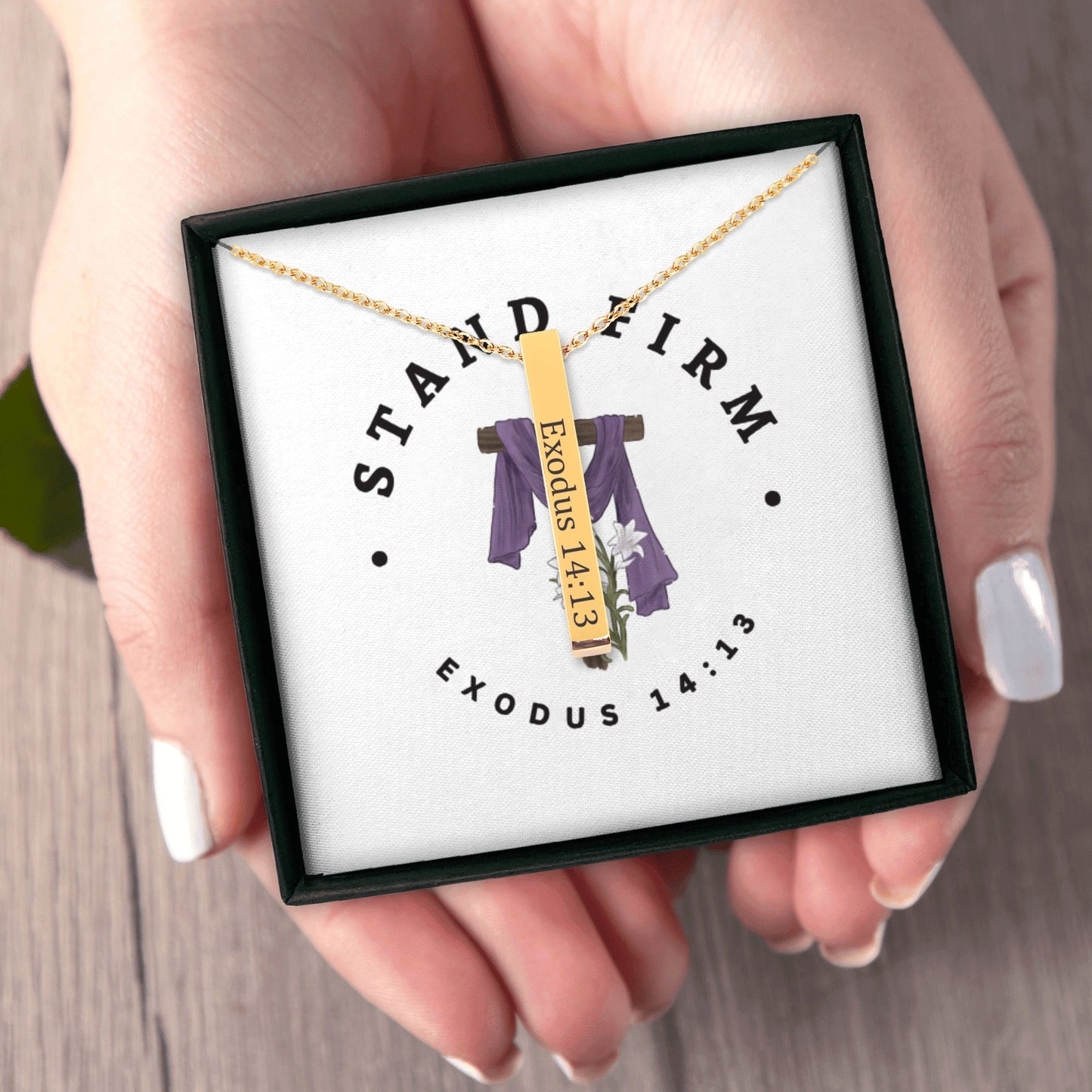 Stand Firm - Faith Necklace – Exodus 14:13 Scripture Pendant (Customizable) - Bubble Gum Wink