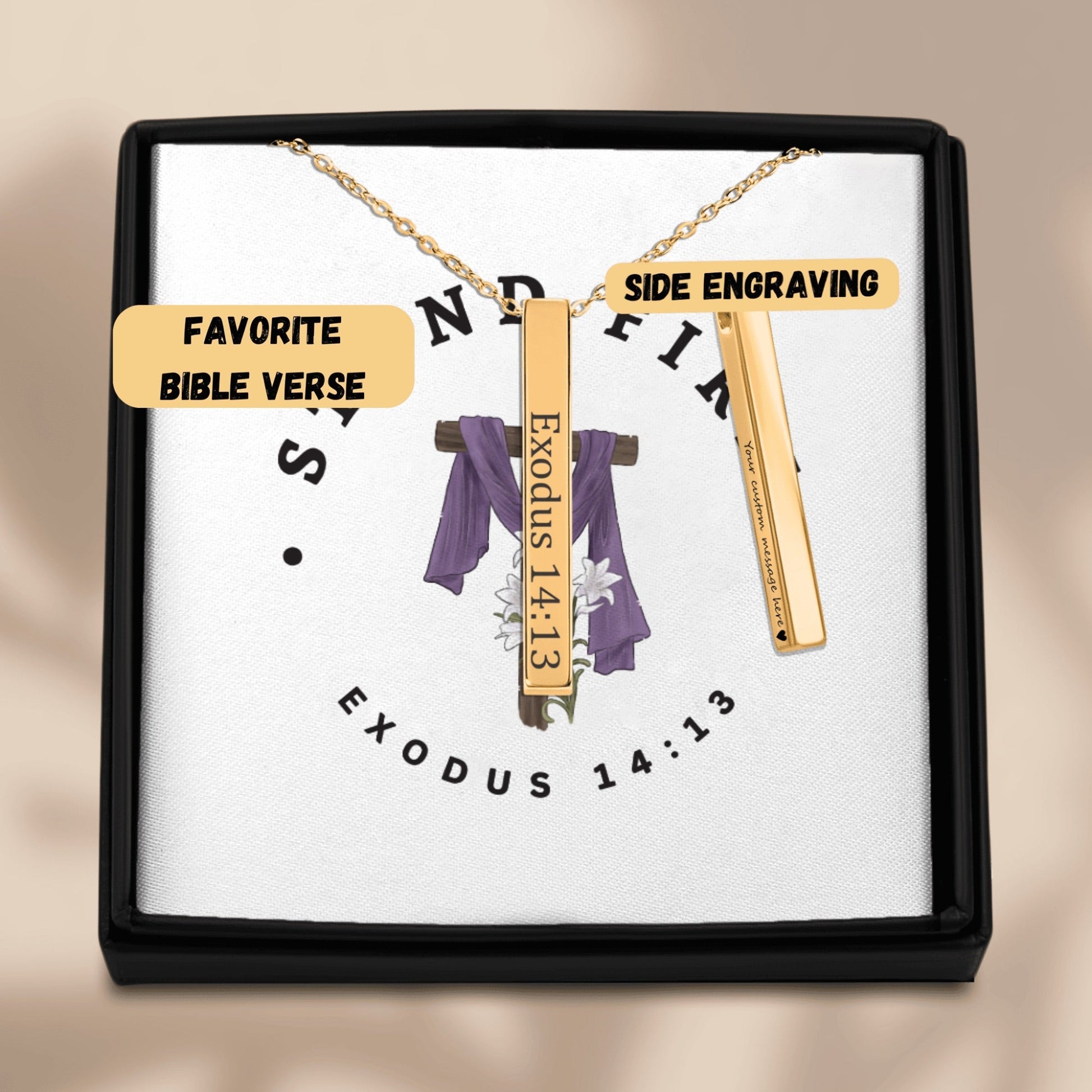 Stand Firm - Faith Necklace – Exodus 14:13 Scripture Pendant (Customizable) - Bubble Gum Wink