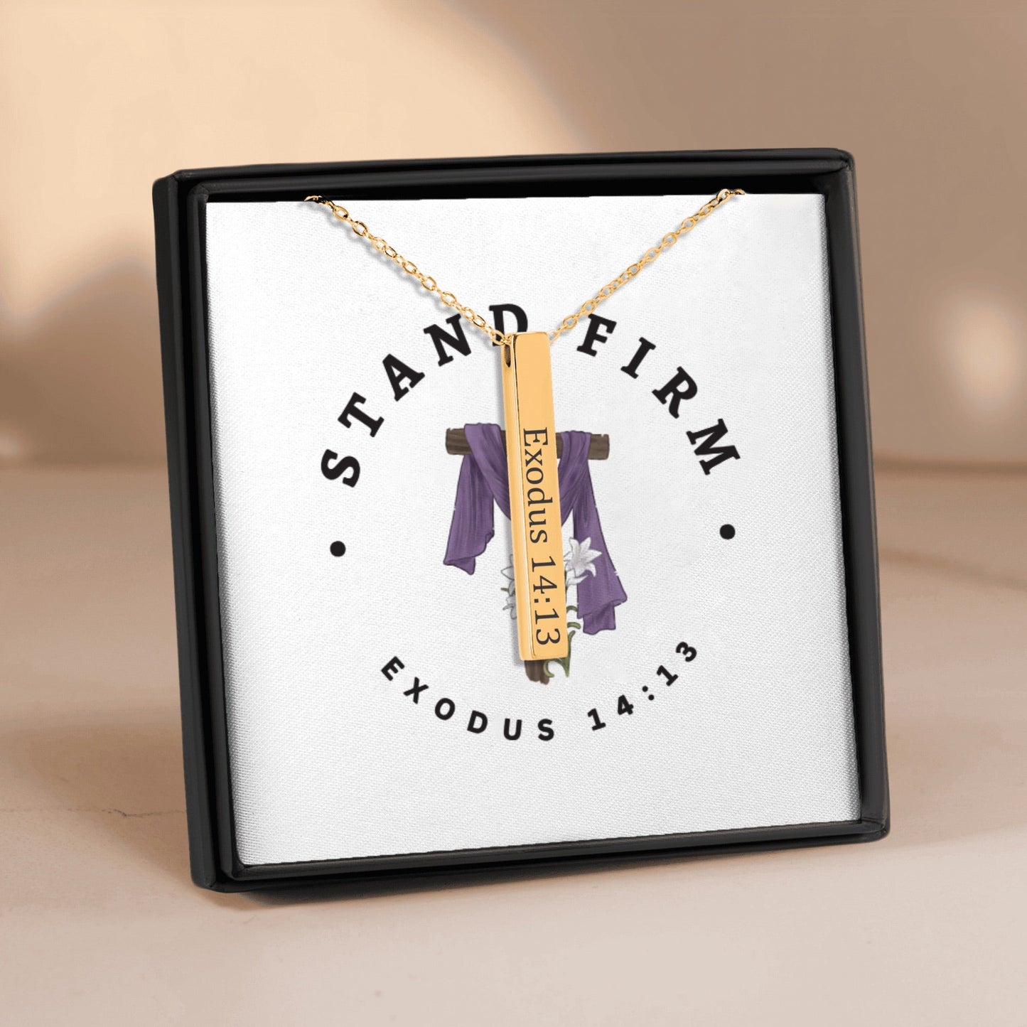 Stand Firm - Faith Necklace – Exodus 14:13 Scripture Pendant (Customizable) - Bubble Gum Wink