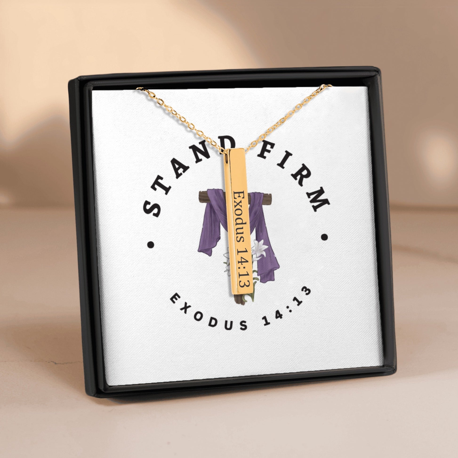 Stand Firm - Faith Necklace – Exodus 14:13 Scripture Pendant (Customizable) - Bubble Gum Wink