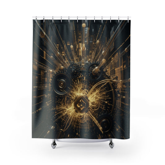 Steampunk Gears Explosion Shower Curtain | Industrial Mechanical Bath Decor - Bubble Gum Wink