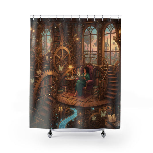 Steampunk Library Reading Room Shower Curtain - Bubble Gum Wink