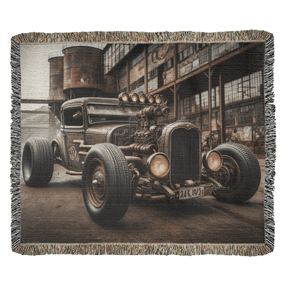 Steampunk Rat Rod Woven Heirloom Blanket – 50x60 Cotton Throw - Bubble Gum Wink