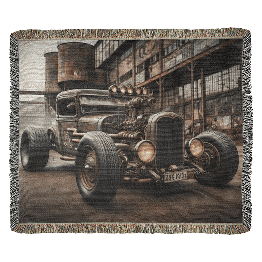 Steampunk Rat Rod Woven Heirloom Blanket – 50x60 Cotton Throw - Bubble Gum Wink