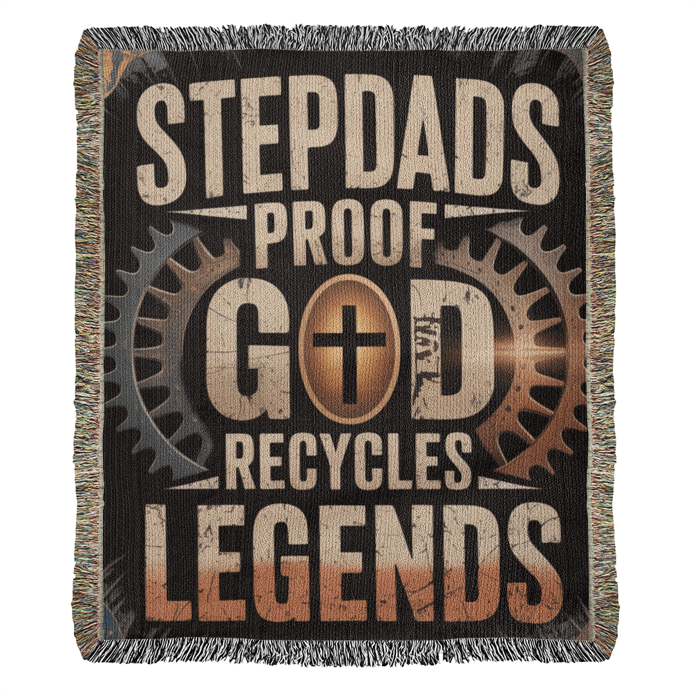 Stepdads – Proof God Recycles Legends Woven Throw Blanket - Bubble Gum Wink