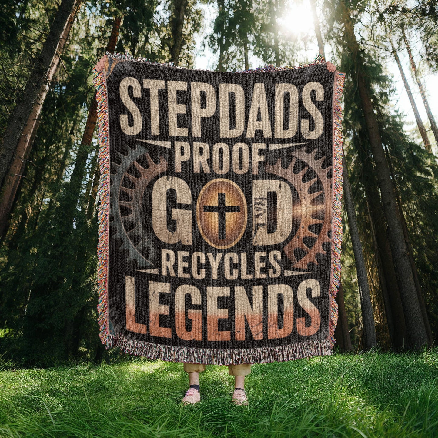 Stepdads – Proof God Recycles Legends Woven Throw Blanket - Bubble Gum Wink