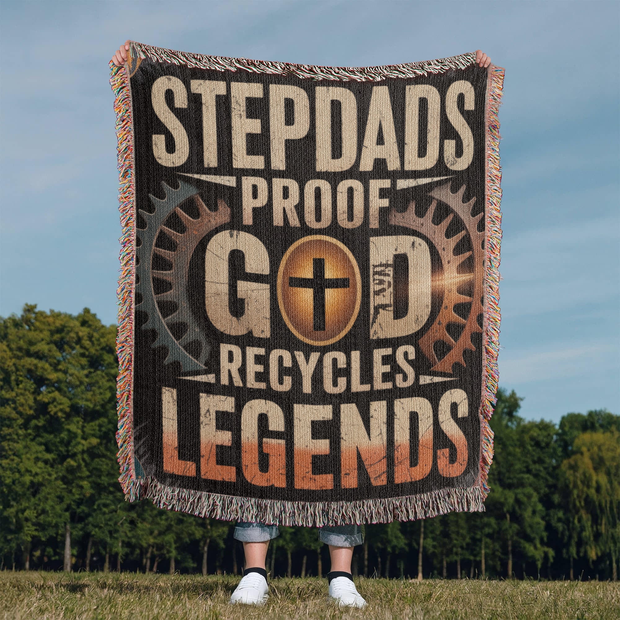 Stepdads – Proof God Recycles Legends Woven Throw Blanket - Bubble Gum Wink